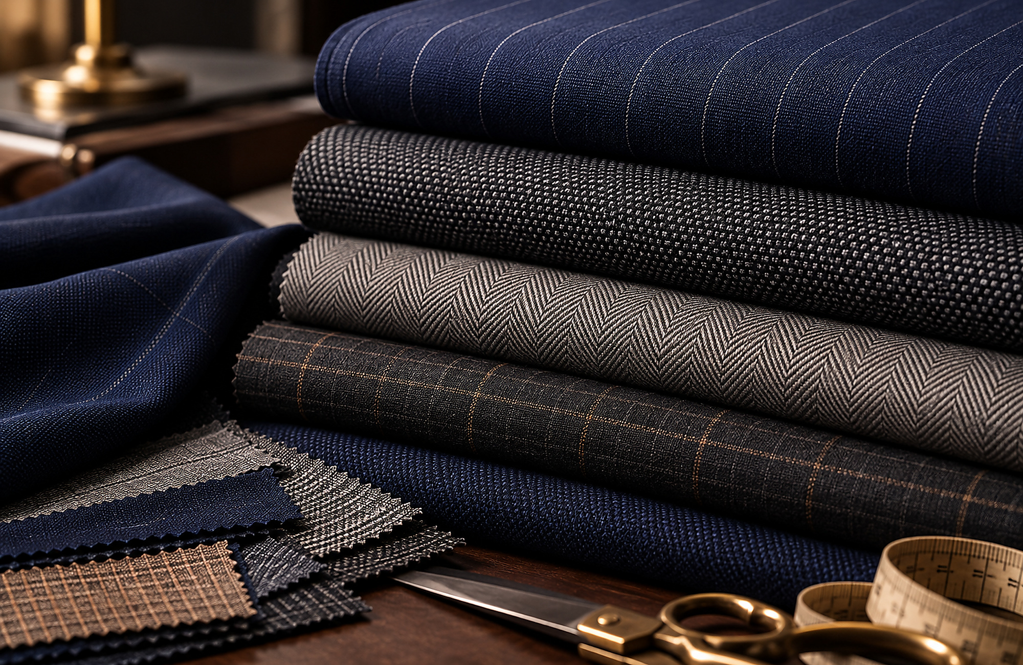 Wool and patterned suiting fabrics for made-to-measure suits